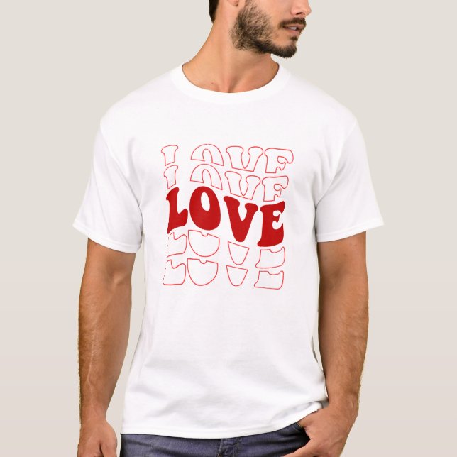 Camiseta "Tipografia do amor retrô, Design vermelho (Frente)