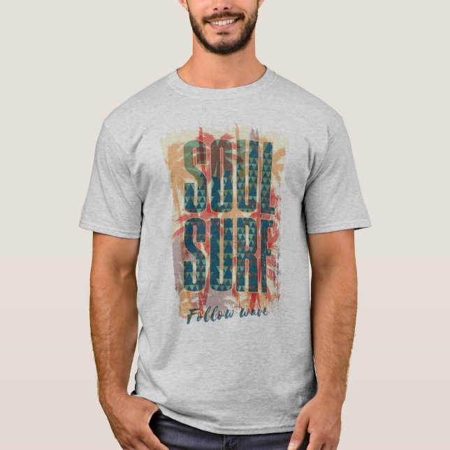 Camiseta Tipografia do Surf de Soul Tropical de Verão (Frente)