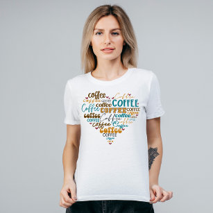 Camiseta Tipografia Dourada Azul do Café Marrom Coração