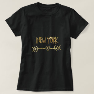 Camiseta Tipografia Dourada de Nova Iorque, EUA, Elegante