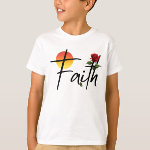 Camiseta Tipografia Faith Preta Com Rosa