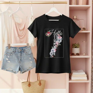 Camiseta Tipografia Floral Aquarela Personalizada Olá Verão