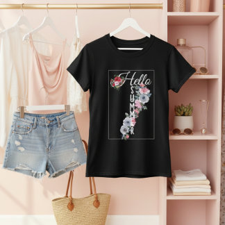 Camiseta Tipografia Floral Aquarela Personalizada Olá Verão