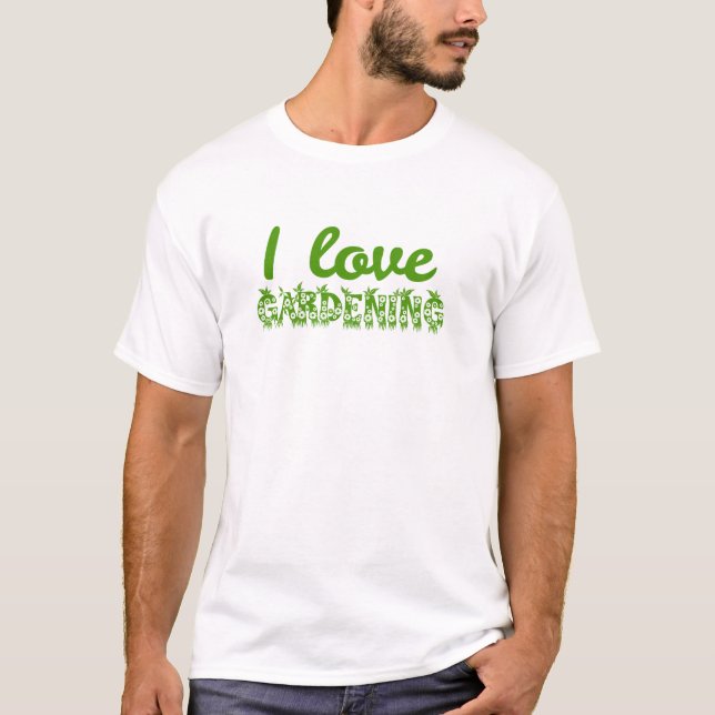 Camiseta Tipografia Floral "Eu Amo Jardinagem" (Frente)