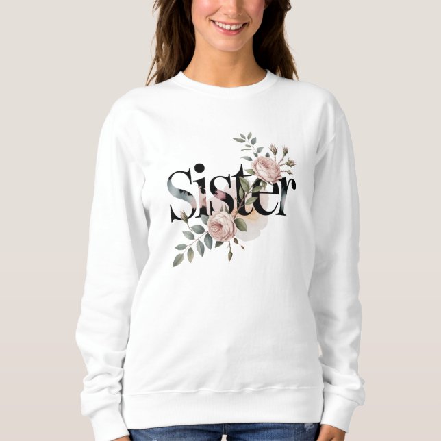 Camiseta Tipografia Floral Irmã Presente Botânico Design (Frente)