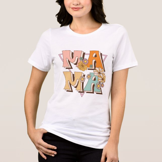 Camiseta Tipografia Floral Mama Retro (Frente)