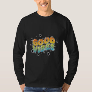 Camiseta Tipografia Grafite Bubbly Vibrações Boas Retrô dos