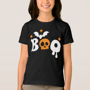 Camiseta Tipografia moderna do Halloween Boo Skull Bats