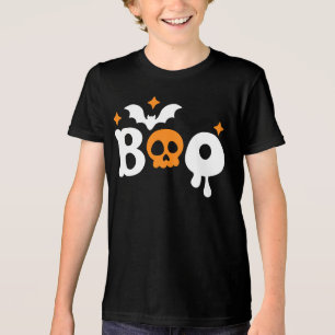 Camiseta Tipografia moderna do Halloween Boo Skull Bats