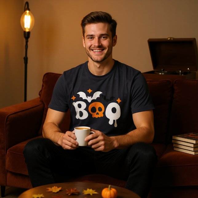 Camiseta Tipografia moderna do Halloween Boo Skull Bats (Criador carregado)