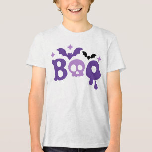 Camiseta Tipografia moderna do Halloween Boo Skull Bats