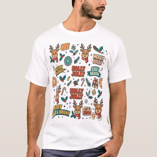 Camiseta Tipografia Natalina Alegre com Rena (Frente)
