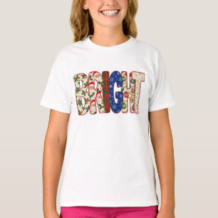 Camiseta Tipografia Natalina Brilhante e Negrita Floral e