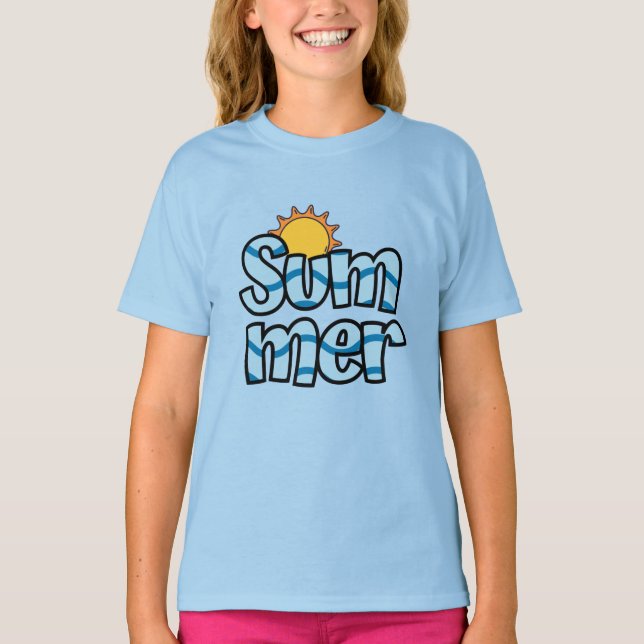 Camiseta Tipografia ondulada de verão tropical  (Frente)