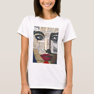 Camiseta Tipografia Palavra-Arte Olhos e Lábios Vermelhos