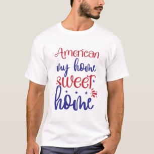 Camiseta Tipografia Patriótica Americana Minha Casa Meu Lar