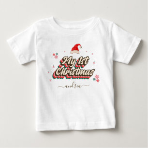 Camiseta Tipografia Retro Groovy 1º Natal Nome da Menina