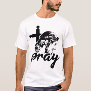 Camiseta Tipografia Rezar Imagem de Jesus Branco