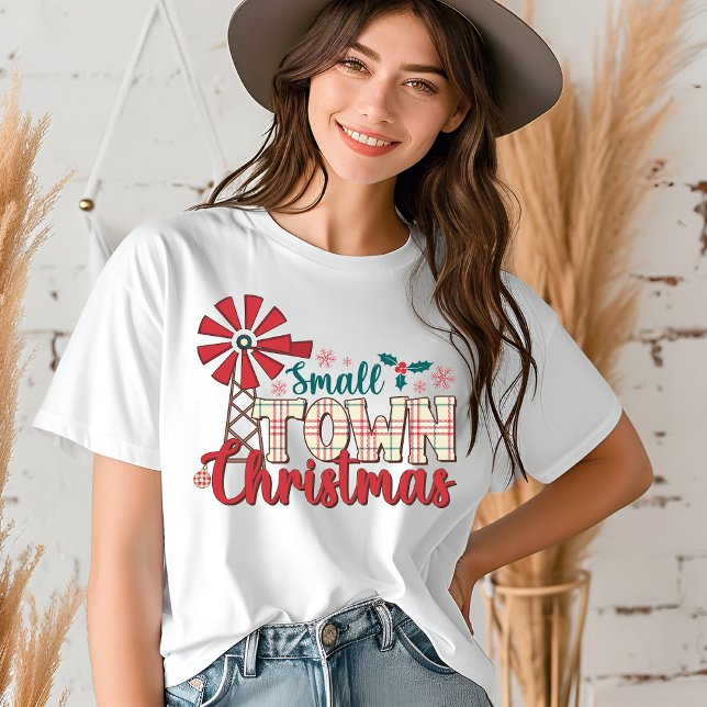 Camiseta Tipografia Russa de Natal em Pequena Cidade (Criador carregado)