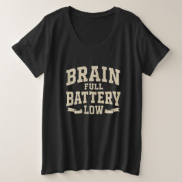 Camiseta Tipografia Vintage Bateria Baixa Cérebro Cheio