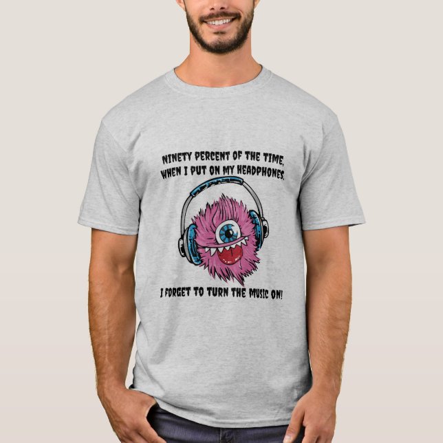 Camiseta tipográfica do monstro de fones de ouvido (Frente)