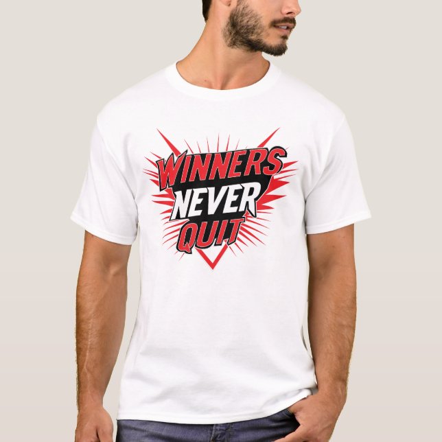 Camiseta tipográfica 'Vencedores nunca desistem' (Frente)