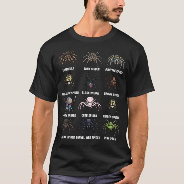 Camiseta Tipos de Aranhas Gráfico de Espécies Científicas (Frente)