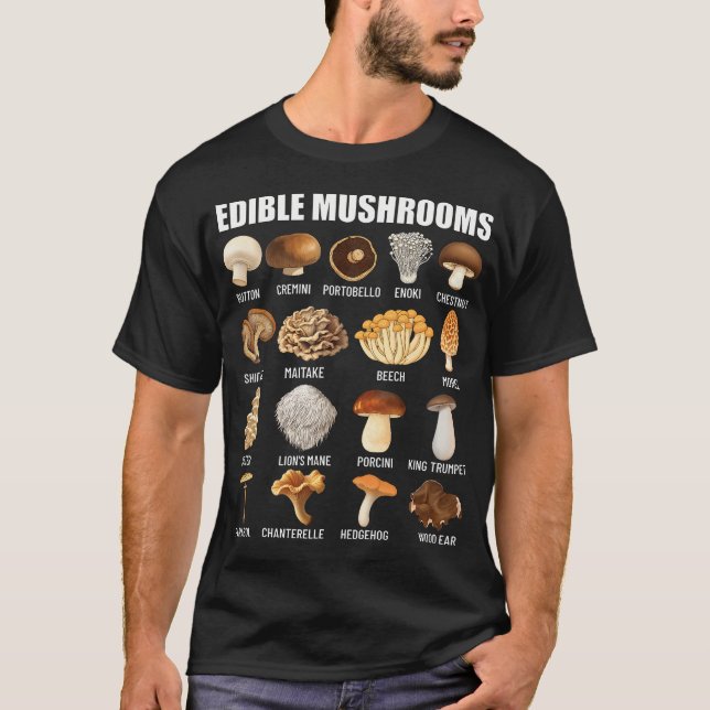 Camiseta Tipos De Cogumelos Comestíveis Gráfico De Fungos (Frente)