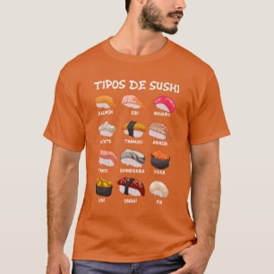 Camiseta Tipos De Comida Sushi Comida Japão Mangá Anime fam