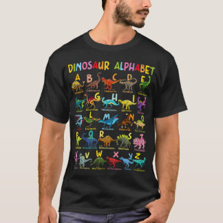 Camiseta Tipos De Dinossauros Alphabet A-Z Abc Dino Identif