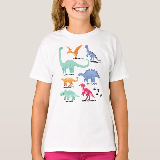 Camiseta Tipos de Dinossauros Futuro Paleontólogo Crianças  (Frente)