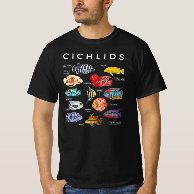 Camiseta Tipos De Espécies De Peixes Cichlid (Frente)