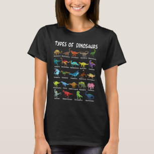 Camiseta Tipos De Identificação De Dino De Dinossauros Para