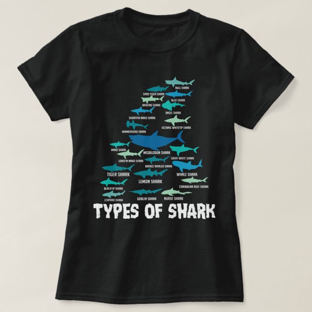 Camiseta Tipos de Tubarão-Excelente Megalodon Tubarão-branc (Frente do Design)