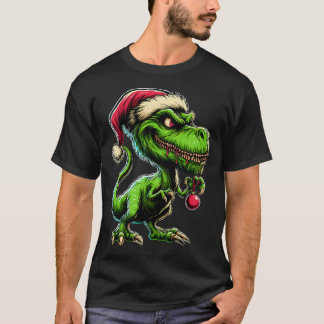 Camiseta Tiranossauro Rex como o Grinch no Natal
