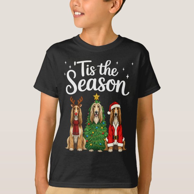 Camiseta Tis The Season Afghan Hound Christmas Santa Dog Lo (Frente)