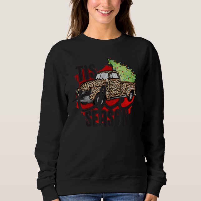 Camiseta Tis The Season Christmas Tree Lights on Leopard Tr (Frente)