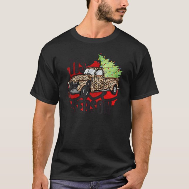 Camiseta Tis The Season Christmas Tree Lights on Leopard Tr (Frente)
