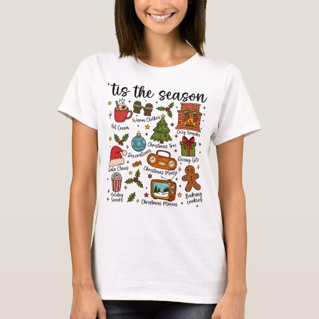 Camiseta Tis the Season Cozy Christmas Icons Holiday Shirt (Frente)