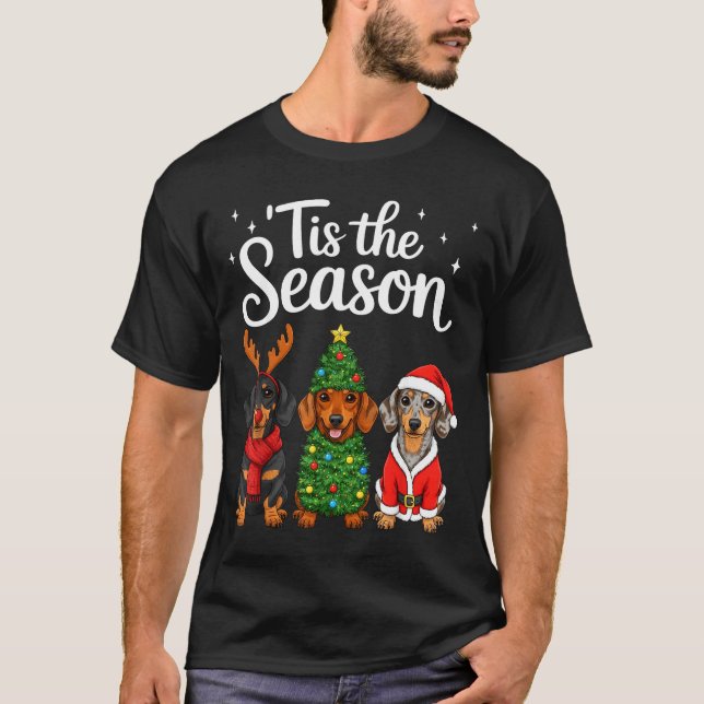 Camiseta Tis The Season Dachshund Christmas Santa Weiner Do (Frente)