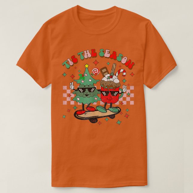 Camiseta tis the season hot cocoa santa claus retro christm (Frente do Design)