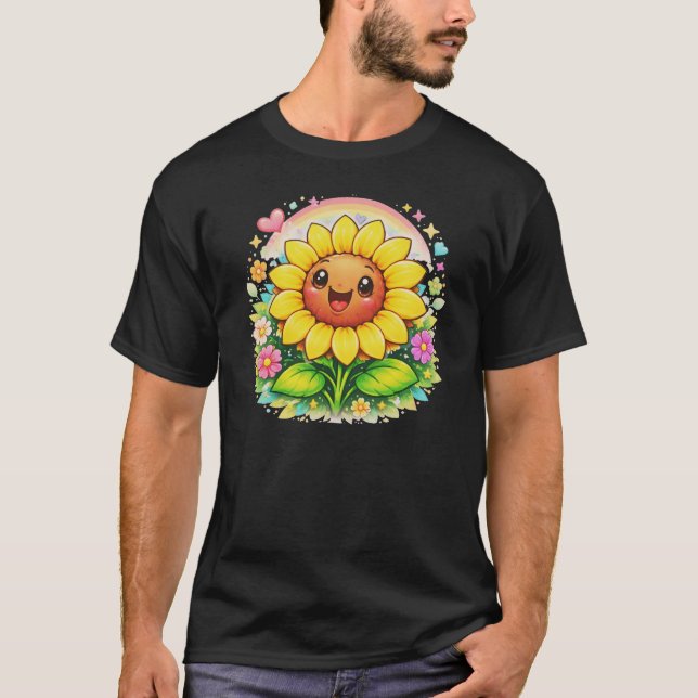 Camiseta 🌻 Title Cute Smiling Sunflower Rainbow Garden (Frente)