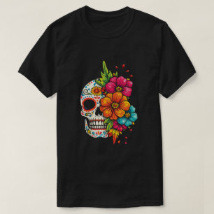 Camiseta Título: Crânio Floral do Día de los Muertos