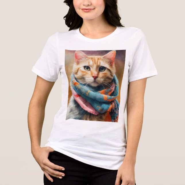Camiseta Título: Na moda Cat em um Cozy Scarf (Frente)