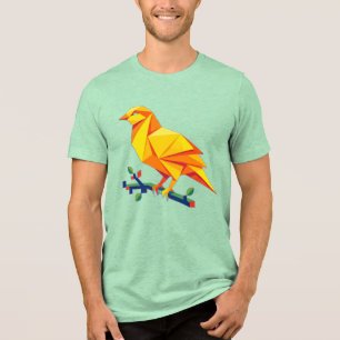 Camiseta Título: Vibrante Pássaro Amarelo Geométrico em Ori