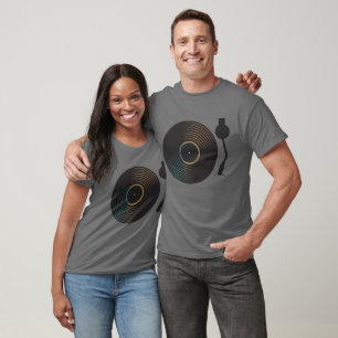 Camiseta Toca-Discos de Vinil Vintage Minimalista Música