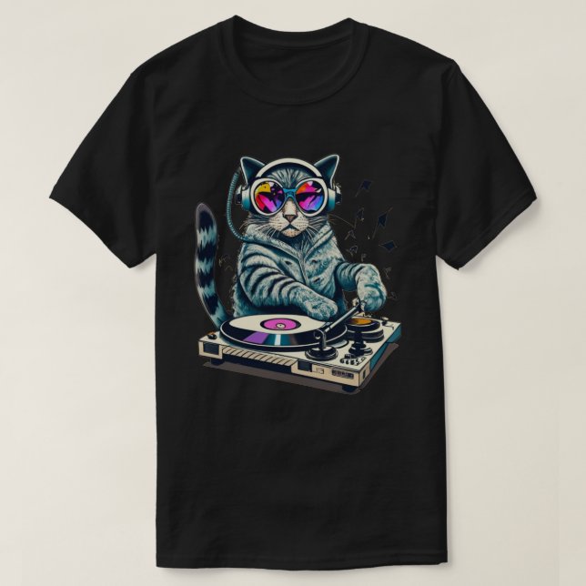 Camiseta Toca-discos Misturador DJ Cat (Frente do Design)