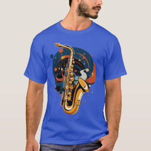 Camiseta Toca Saxofone Jazz Arte Abstrata Colorida Músico