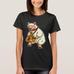 Camiseta Toca Saxofone Lhama Alpaca Banda de Jazz Música Am