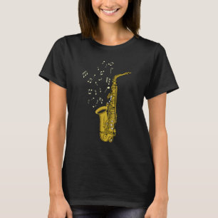 Camiseta Toca Saxofone Música Jazz Notas Saxofonista Saxo